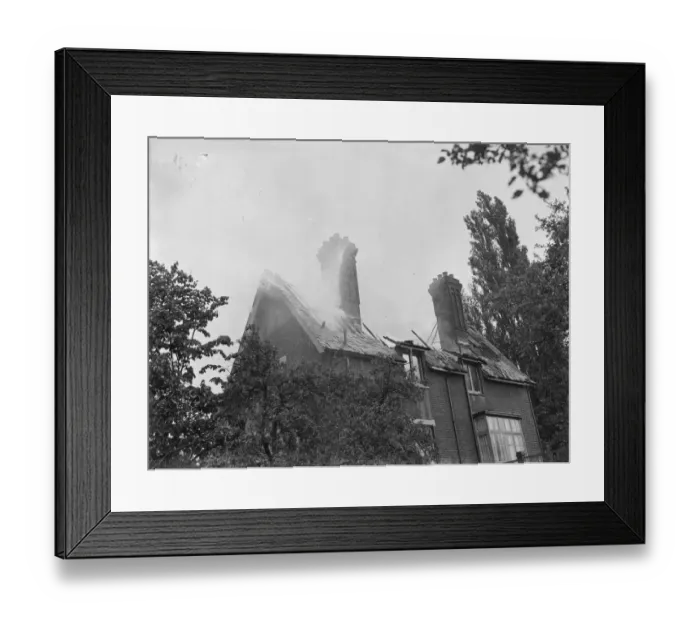 Framed Print : A house fire in Chislehurst, Kent. 1939 Framed Print : A house fire in Chislehurst, Kent. 1939