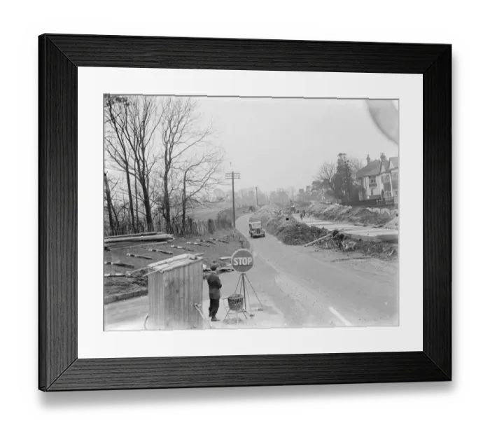 Framed Print : Road widening taking place in Wrotham, Kent. 1937 Framed Print : Road widening taking place in Wrotham, Kent. 1937