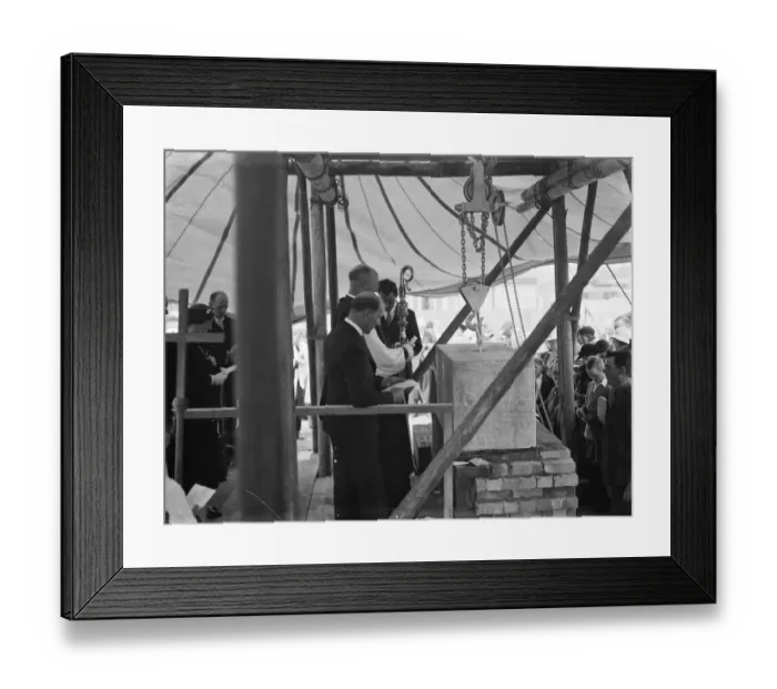 Framed Print : The Bishop of Rochester at Barnehurst, Kent, blessing the stone as part of laying