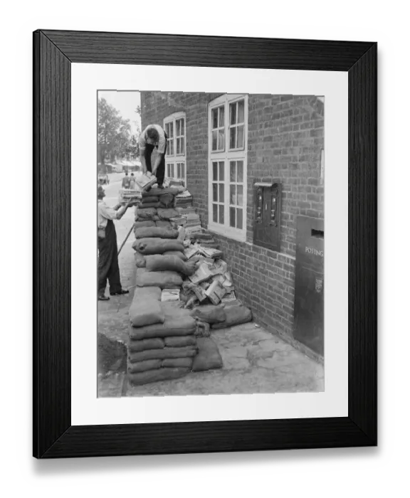 Framed Print : Sidcups General Post Office is being fortified with sandbags and telephone directories Framed Print : Sidcups General Post Office is being fortified with sandbags and telephone directories
