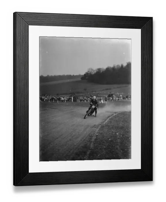 Framed Print : Motor cycling races at Brands Hatch on Easter Sunday. W C Lock on a scramblers take Framed Print : Motor cycling races at Brands Hatch on Easter Sunday. W C Lock on a scramblers take