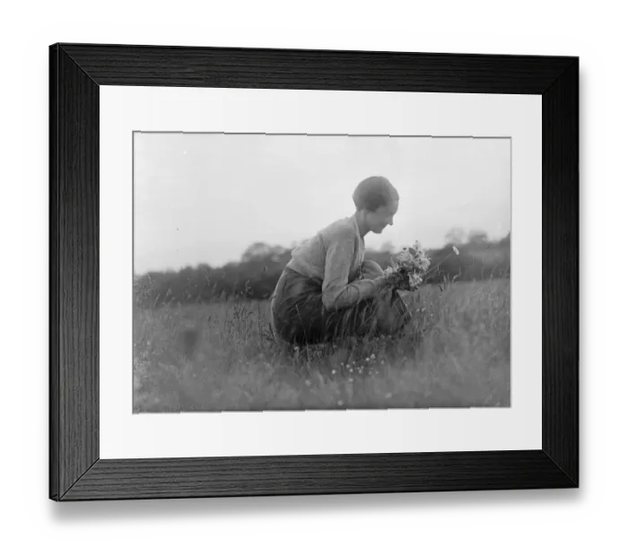 Framed Print : Haken. Miss Silhouette. Young woman picking wild flowers in a field. 1935 Framed Print : Haken. Miss Silhouette. Young woman picking wild flowers in a field. 1935