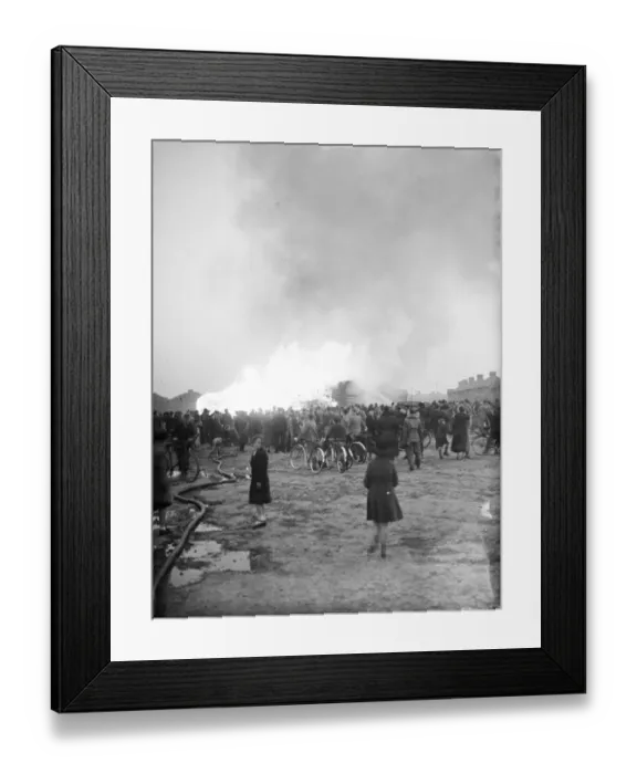Framed Print : Crowds turn out to see the timber fire at Welling in Kent. 1938 Framed Print : Crowds turn out to see the timber fire at Welling in Kent. 1938