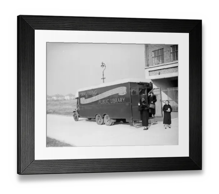 Framed Print : Customers visit the Erith mobile library. 1938 Framed Print : Customers visit the Erith mobile library. 1938