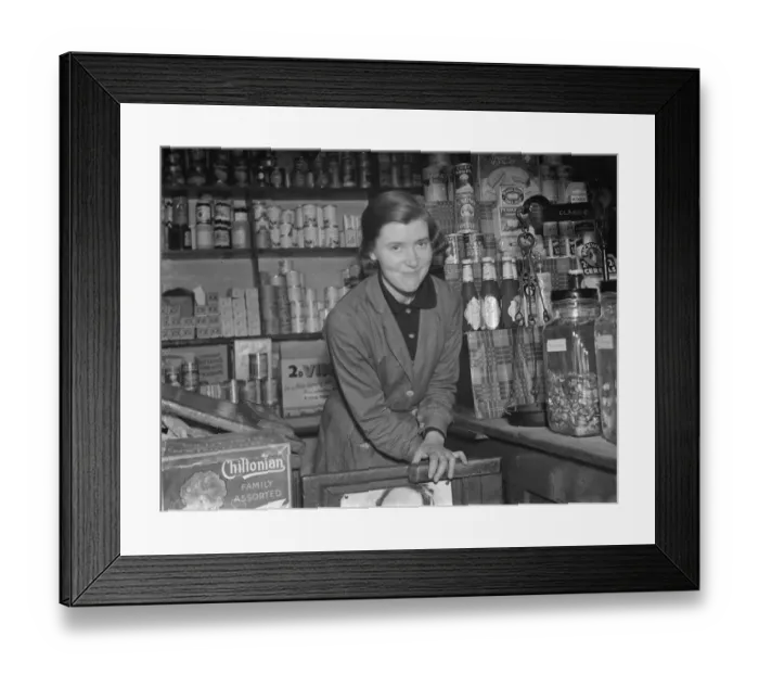 Framed Print : Miss Joan Hunt, Post Mistress at the Post Office in Victoria Street, Gillingham, Kent Framed Print : Miss Joan Hunt, Post Mistress at the Post Office in Victoria Street, Gillingham, Kent