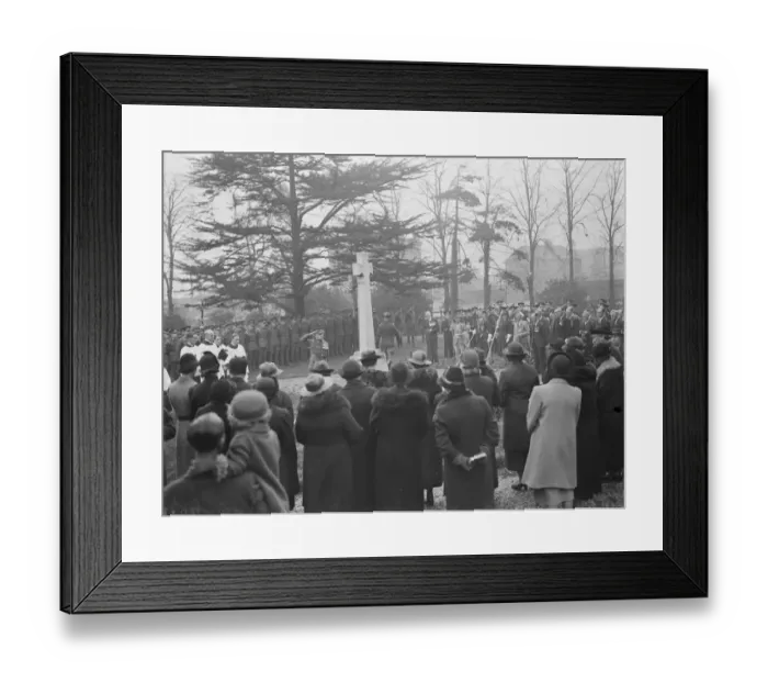 Framed Print : Armistice memorial service in Erith, London, observed through a doorway Framed Print : Armistice memorial service in Erith, London, observed through a doorway
