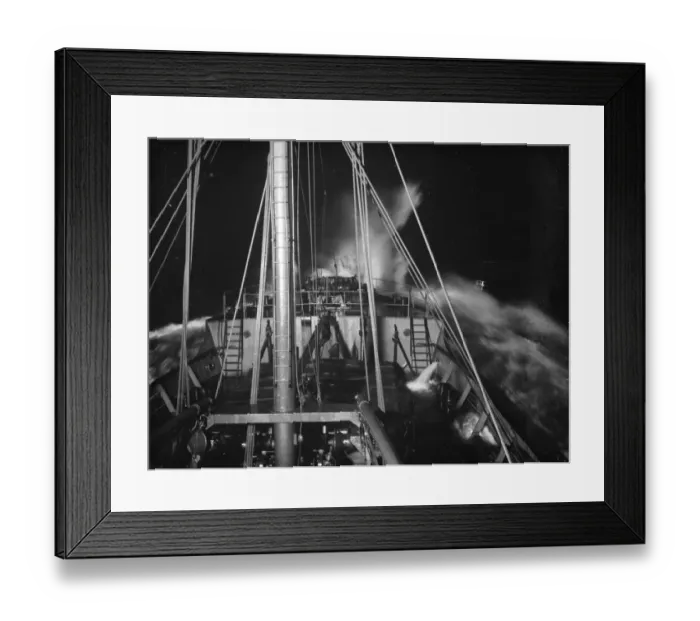Framed Print : Waves breaking over the bows of the tramp steamer the SS Eston. 1935 Framed Print : Waves breaking over the bows of the tramp steamer the SS Eston. 1935