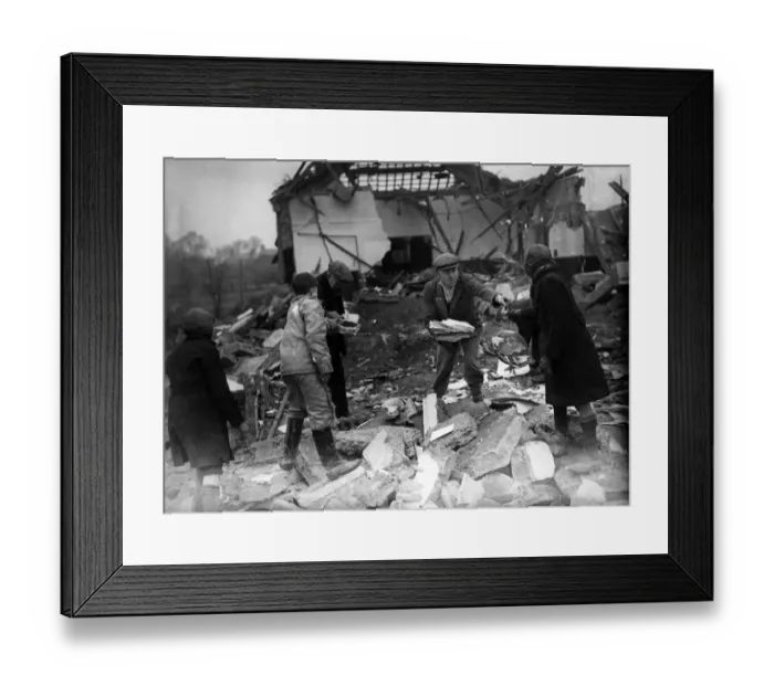 Framed Print : Home Front 1940 Salvaging school books at a bombed Northfleet school, Kent