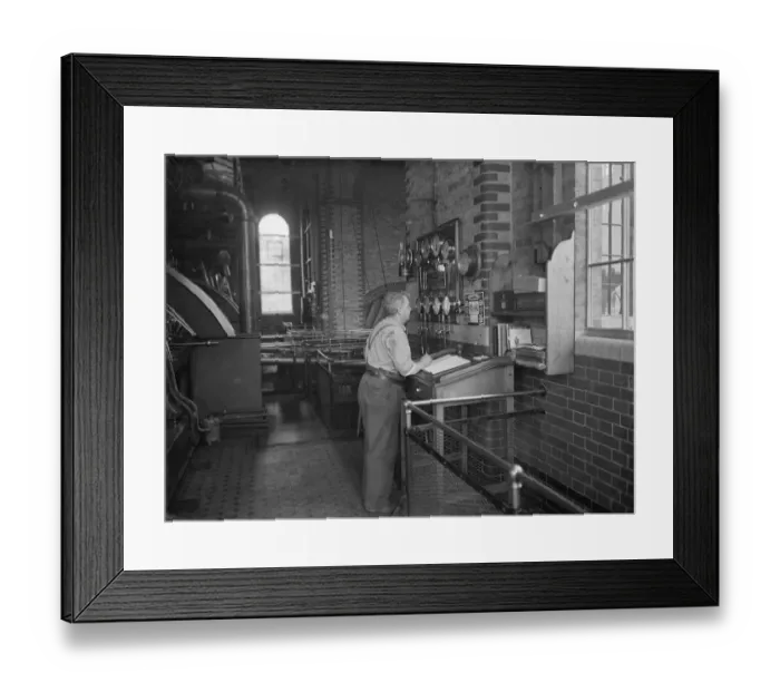 Framed Print : Gravesend Water Works in Kent. A worker in the control room. 1939 Framed Print : Gravesend Water Works in Kent. A worker in the control room. 1939