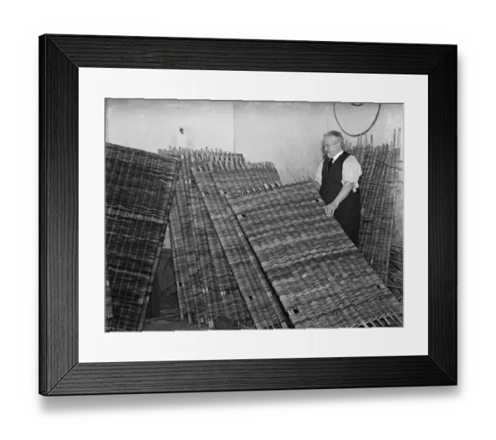 Framed Print : Howitzer mat making by Mr Hewett at Swanley Basket Works, Kent. 1938 Framed Print : Howitzer mat making by Mr Hewett at Swanley Basket Works, Kent. 1938
