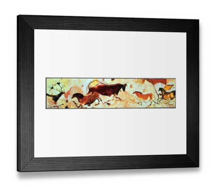 Framed Print : CAVE PAINTINGS Reconstruction of the prehistoric paintings of animals of one of Framed Print : CAVE PAINTINGS Reconstruction of the prehistoric paintings of animals of one of