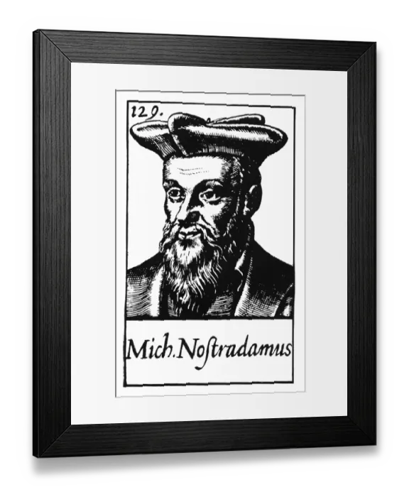 Framed Print : NOSTRADAMUS - PORTRAIT OF NOSTRADAMUS A woodcut portrait of Michel Nostradamus, probably