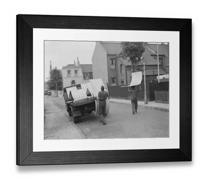 Framed Print : Air raid shelters being delivered to Gravesend, Kent. 1939 Framed Print : Air raid shelters being delivered to Gravesend, Kent. 1939