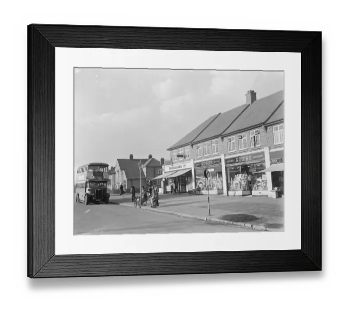 Framed Print : Shops on Marechal Niel Parade in Sidcup, Kent. 1937 Framed Print : Shops on Marechal Niel Parade in Sidcup, Kent. 1937