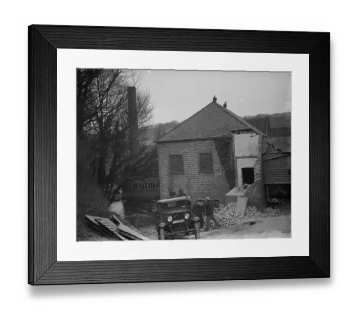 Framed Print : Workmen demolishing the old paper mill at Shoreham, Kent with a Bedford lorry out Framed Print : Workmen demolishing the old paper mill at Shoreham, Kent with a Bedford lorry out
