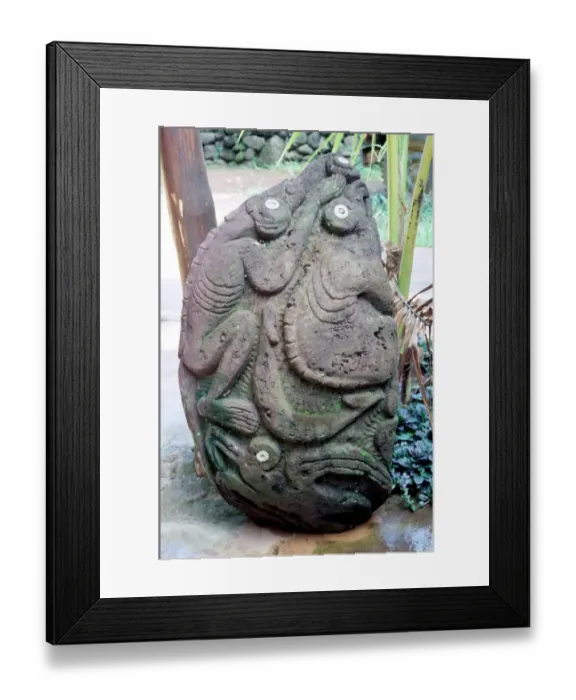 Framed Print : Easter Island Sculptured representation of the bird men of Easter Island and Polynesian