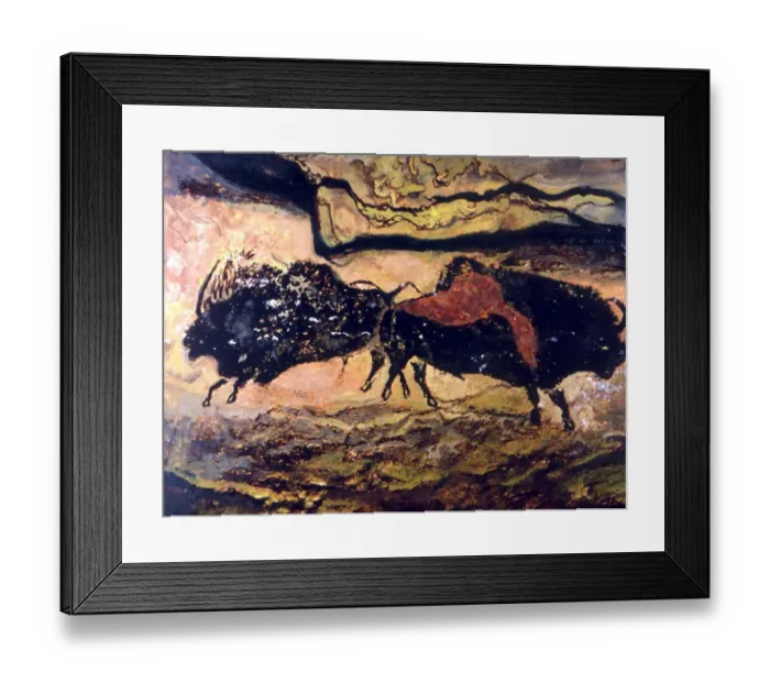 Framed Print : CAVE PAINTINGS Prehistoric cave paintings of two bison from Lascaux (Axial Gallery Framed Print : CAVE PAINTINGS Prehistoric cave paintings of two bison from Lascaux (Axial Gallery