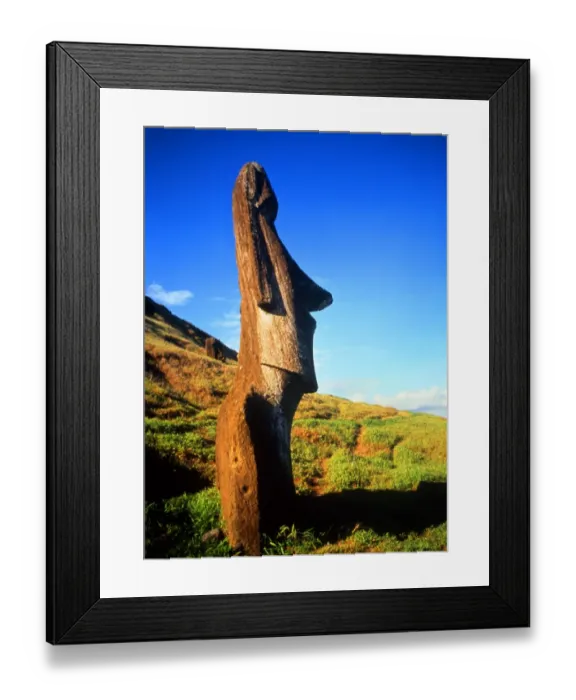 Framed Print : World. 2. Easter Island. Statue on the slopes of the dominant extinct volcano, near Framed Print : World. 2. Easter Island. Statue on the slopes of the dominant extinct volcano, near