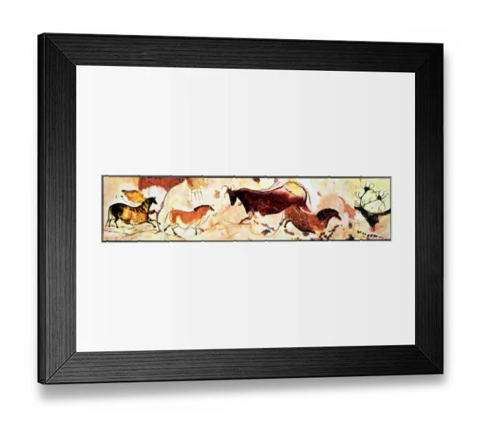 Framed Print : CAVE PAINTINGS Reconstruction of the prehistoric paintings of animals on one of Framed Print : CAVE PAINTINGS Reconstruction of the prehistoric paintings of animals on one of