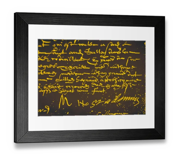 Framed Print : NOSTRADAMUS - SIGNATURE The faltering signature of the clairvoyant astrologer Michel Framed Print : NOSTRADAMUS - SIGNATURE The faltering signature of the clairvoyant astrologer Michel