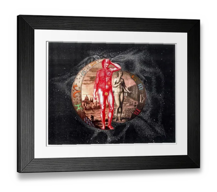 Framed Print : ROSICRUCIAN - CHAKRAS - ZODIAC The image of Cosmic Man and Woman with the planetary