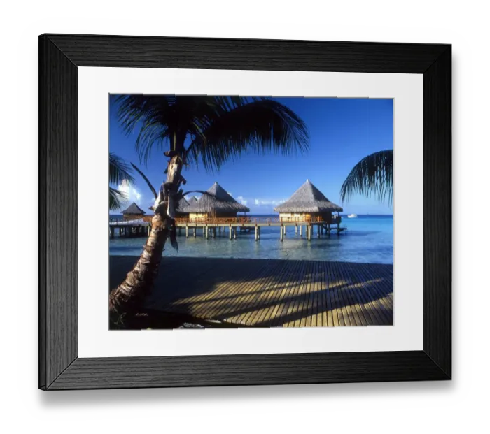 Framed Print : TROPICAL ISLANDS French Polynesia. Beach at Rangiroa. tourist complex
