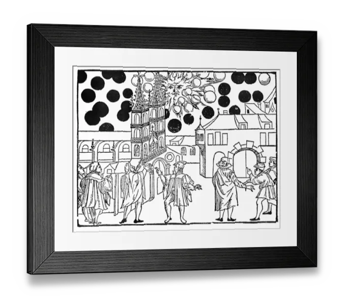 Framed Print : UFOs Unidentified flying objects in the skies on 7 August 1566 (the month after Framed Print : UFOs Unidentified flying objects in the skies on 7 August 1566 (the month after