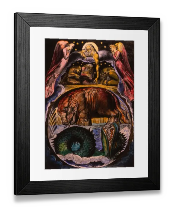 Framed Print : The demon-forms of Behemoth and Leviathan as visualized by William Blake in his Illustration Framed Print : The demon-forms of Behemoth and Leviathan as visualized by William Blake in his Illustration