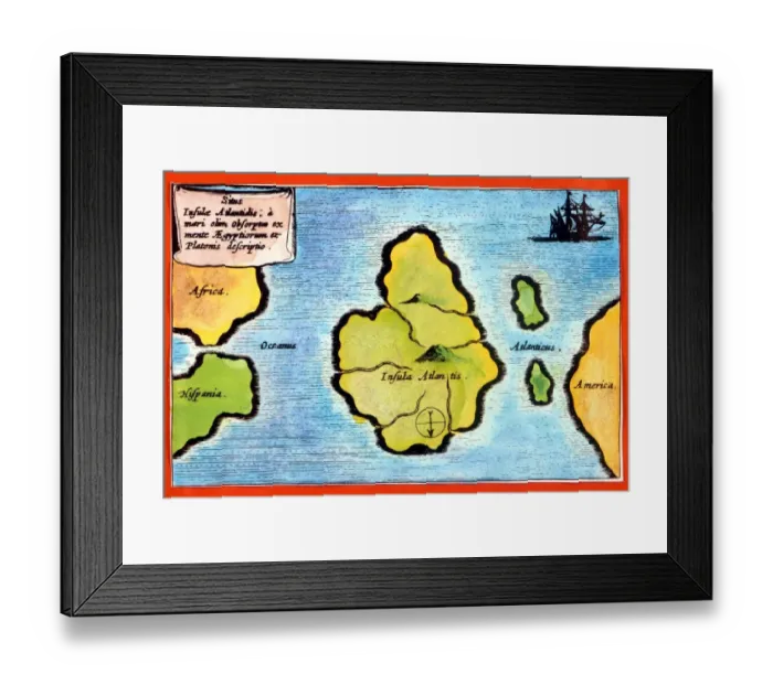 Framed Print : ATLANTIS Map according to the polymath Athansius Kircher ( 1602 - 1680 ) who based