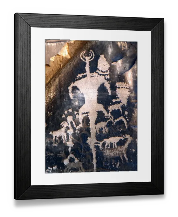 Framed Print : CAVE ART. Pictograph of a lizard-man carved by shamans or indian artists, on Framed Print : CAVE ART. Pictograph of a lizard-man carved by shamans or indian artists, on