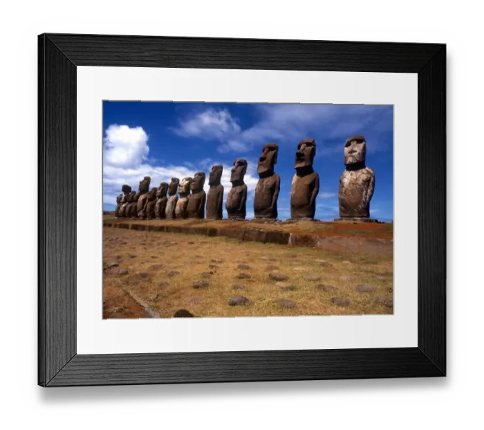 Framed Print : Easter Island - The raised upright giant statues below the ancient volcanic quarry Framed Print : Easter Island - The raised upright giant statues below the ancient volcanic quarry
