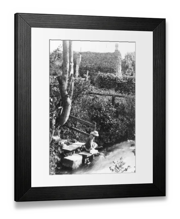 Framed Print : A Victorian girl fetching water from a stream at the bottom of the garden Framed Print : A Victorian girl fetching water from a stream at the bottom of the garden