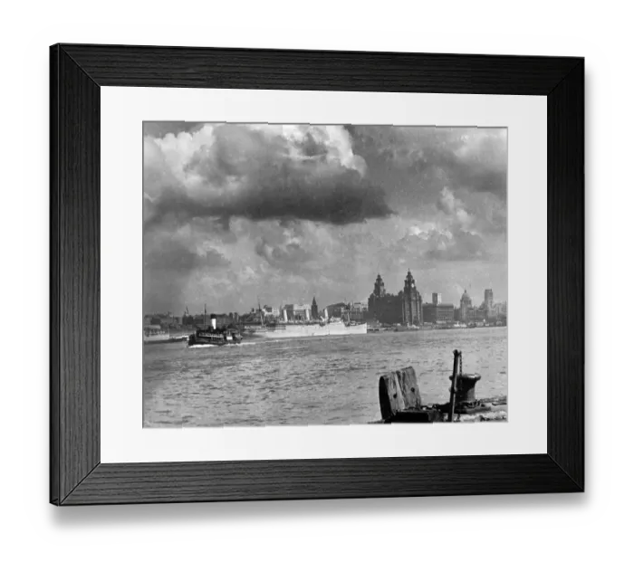 Framed Print : The Liverpool skyline as viewed from Seacombe, Cheshire; Royal Liver Building Framed Print : The Liverpool skyline as viewed from Seacombe, Cheshire; Royal Liver Building