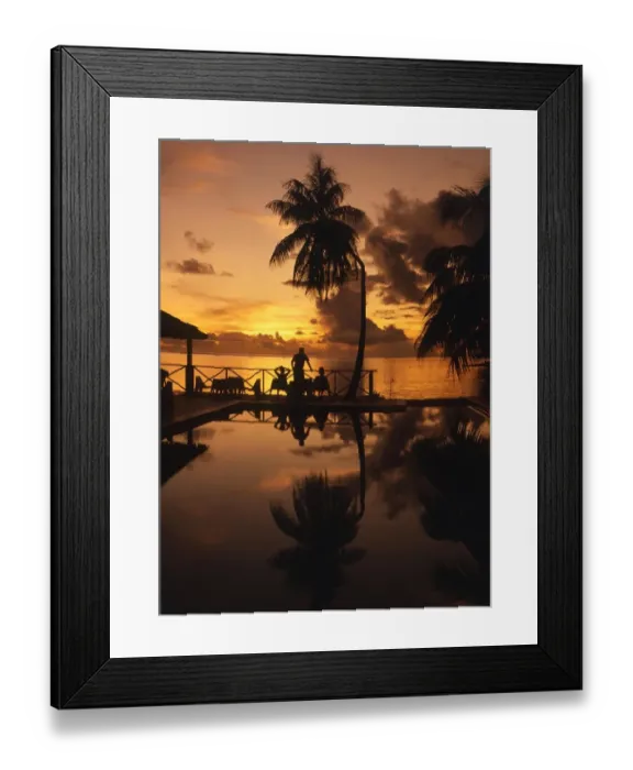 Framed Print : TROPICAL ISLANDS French Polynesia Hotel pool and sea at sunset, Morea, off Tahiti Framed Print : TROPICAL ISLANDS French Polynesia Hotel pool and sea at sunset, Morea, off Tahiti