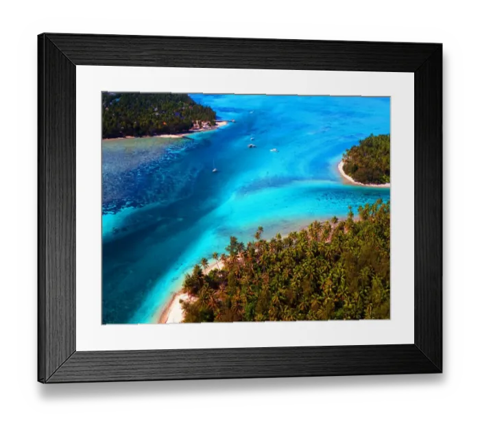 Framed Print : Aerial view of a bay in Morea, and island off Tahiti Framed Print : Aerial view of a bay in Morea, and island off Tahiti