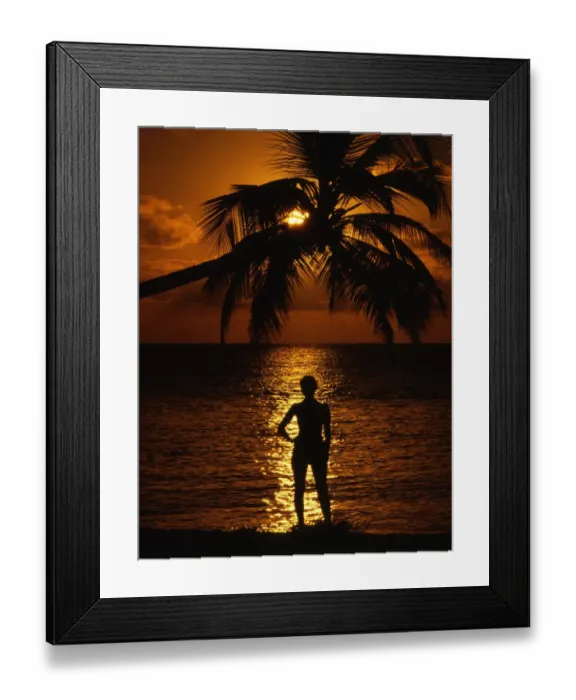 Framed Print : Girl on beach [Antigua] at sunset. West Indies