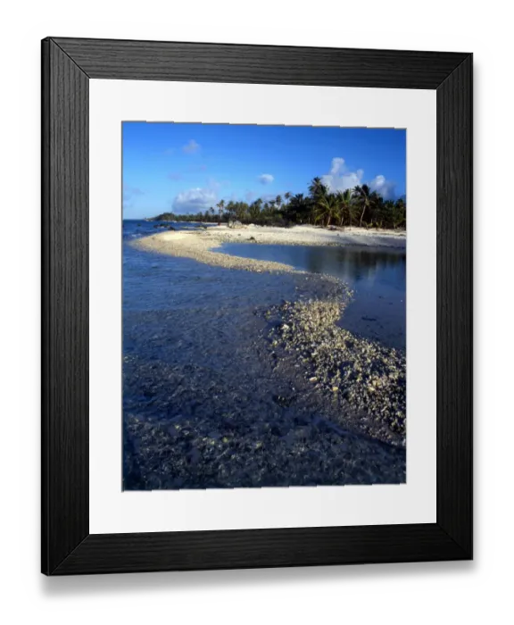 Framed Print : TROPICAL ISLANDS French Polynesia. Palm trees and beach - group of small islands