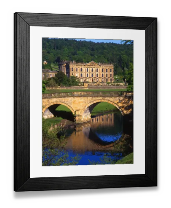 Framed Print : View of Chatsworth House [Derbyshire] over the eighteenth century bridge