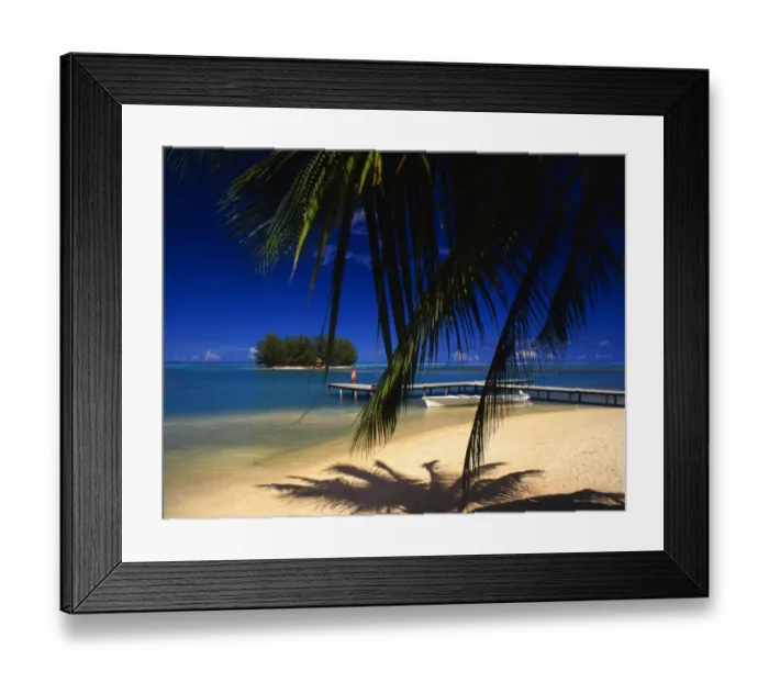 Framed Print : Islet off Morea, with a jetty. Morea is itself an island of Tahiti