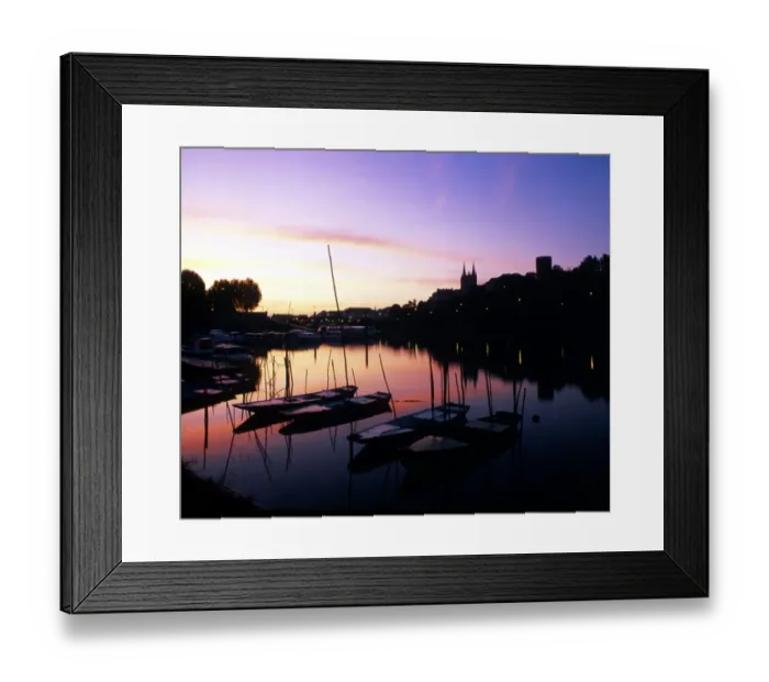 Framed Print : Boats at sunset. Angers, on the banks of the river Maine, Loire Valley. France