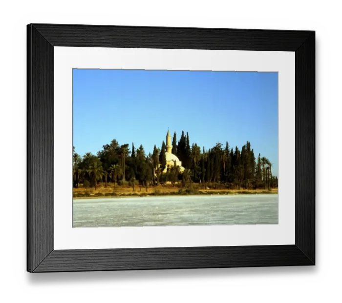 Framed Print : Cyprus. Hala Sultan Tekke across Salt Flat lake