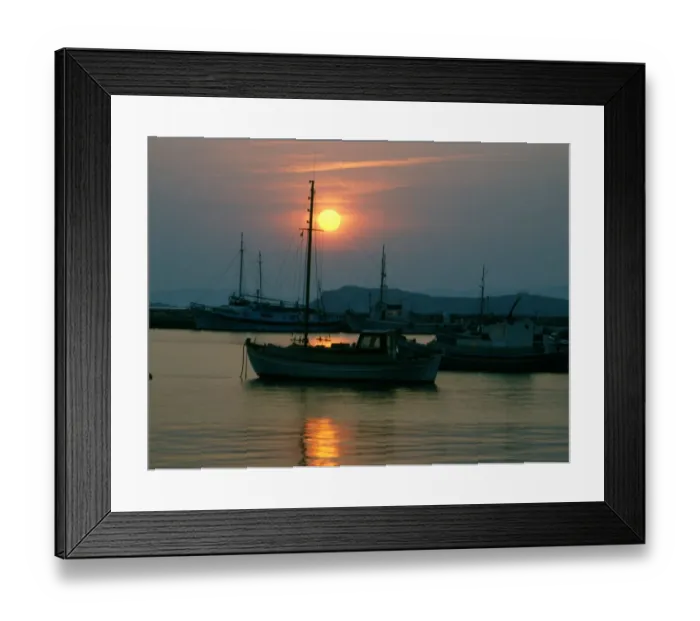 Framed Print : Greek island - Mykonos sunset and boats 2006 Charles Walker  /  TopFoto