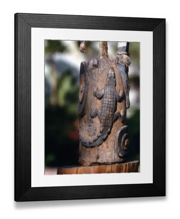 Framed Print : POLYNESIAN MYTHOLOGY Polynesian wooden magical statue, of a lizard, carved on Framed Print : POLYNESIAN MYTHOLOGY Polynesian wooden magical statue, of a lizard, carved on