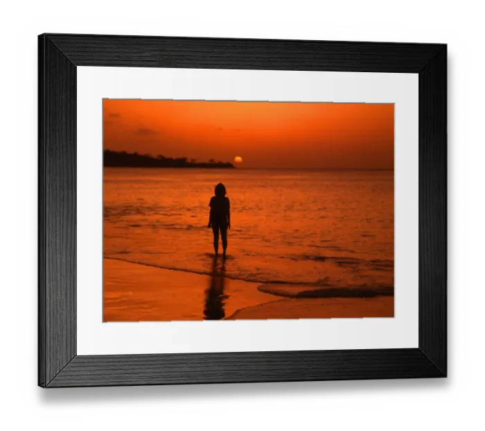 Framed Print : Sunset - girl on tropical island beach Framed Print : Sunset - girl on tropical island beach