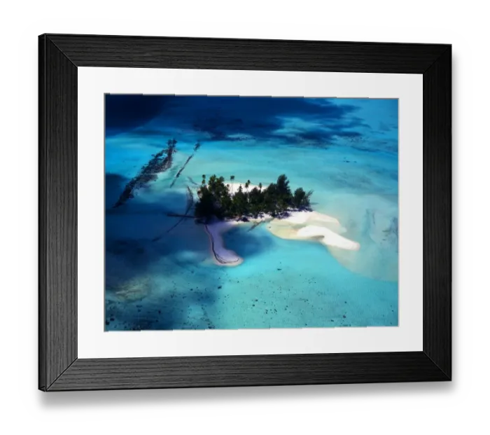 Framed Print : T4. 025. Polynesia. Bora Bora. Aerial view of small island off Bora Bora