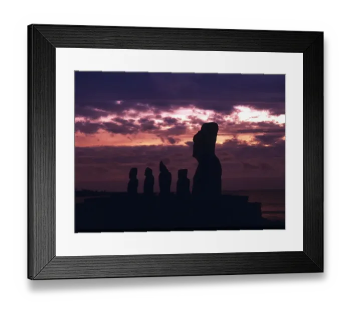Framed Print : EASTER ISLAND - Upright giant statues near the ancient volcanic quarry on Easter Island