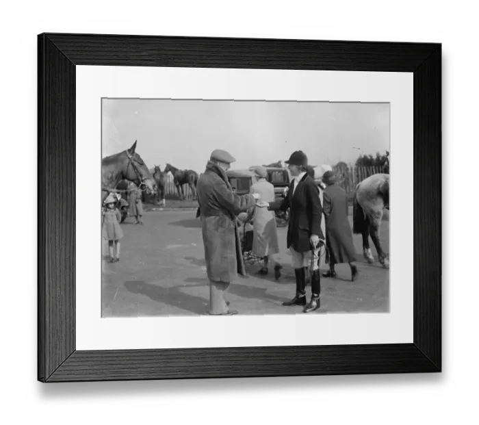 Framed Print : A scene at a hunt meet. 1935 Framed Print : A scene at a hunt meet. 1935
