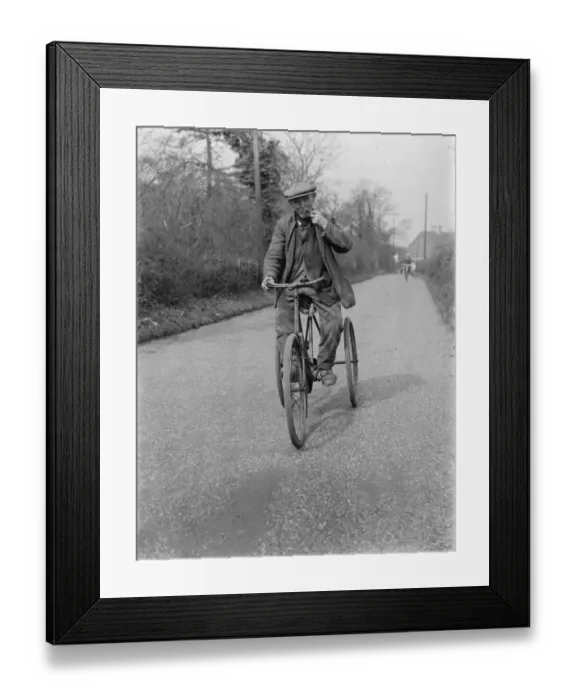 Framed Print : Mr Charles Johnson on a tricycle in Kingsdown, Kent. 1937