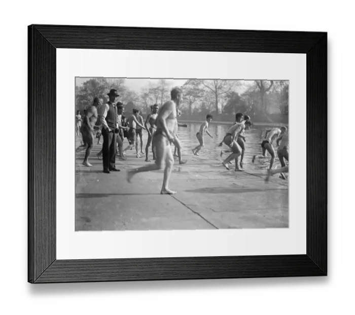Framed Print : Sunbathers rushing to dive into the water. 1933 Framed Print : Sunbathers rushing to dive into the water. 1933