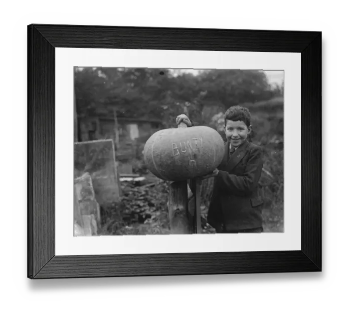 Framed Print : Edward Harrison from North Cray, Kent, poses with the pumpkin that he grew. 1938 Framed Print : Edward Harrison from North Cray, Kent, poses with the pumpkin that he grew. 1938